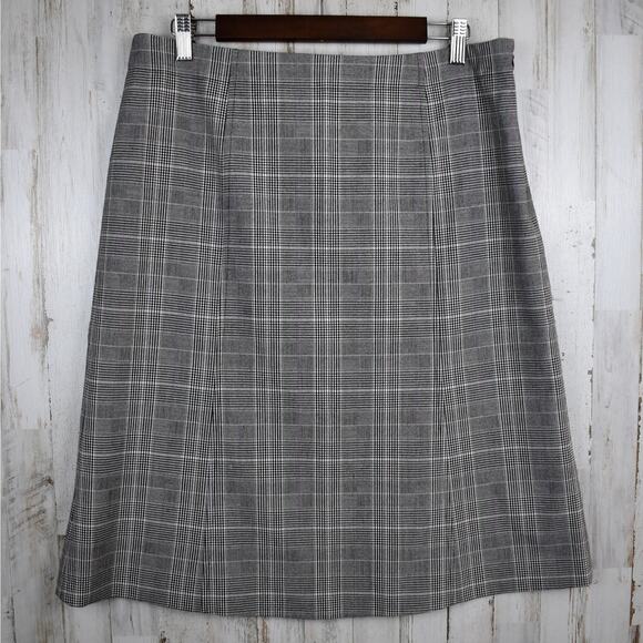 Y2K vintage gray/pink glen plaid print stretch knee length skirt size 12 preppy - Picture 1 of 7